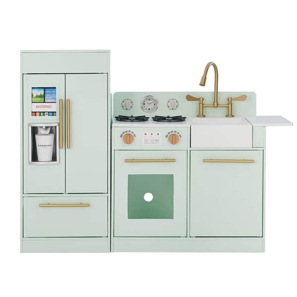 slide 2 of 17, Teamson Kids Wooden Play Kitchen Set Pretend Cooking Play Toy with Fridge, Stove, and Sink for Age 3-5 Toddlers and Children Mint