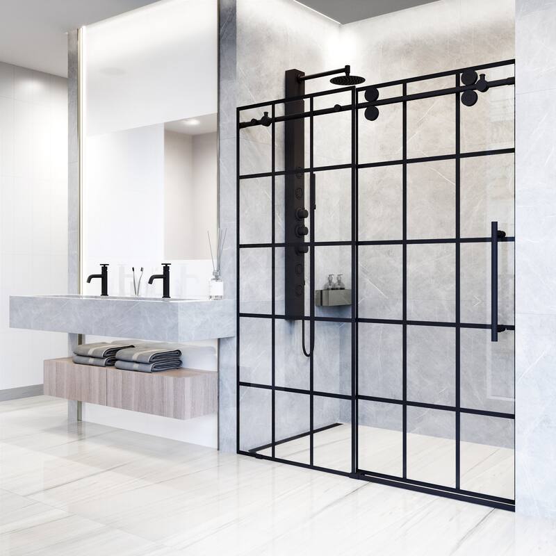 VIGO Elan 68" to 72" W x 74" H Frameless Sliding Shower Door in Matte Black