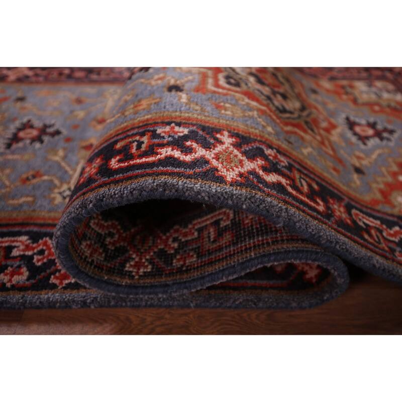 Blue Heriz Serapi Oriental Runner Rug Handmade Wool Carpet - 2'7"x 7'11"
