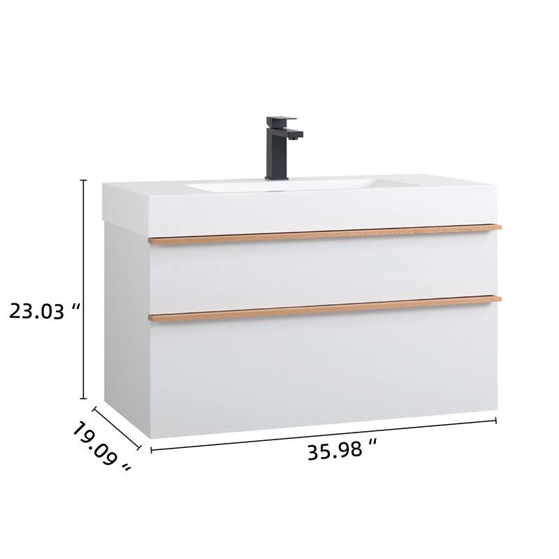 24 Inch Floating Modern Bathroom Vanity with Integrated Acrylic Sink, 2 Soft-Close Drawers and Pre-Assembled Design