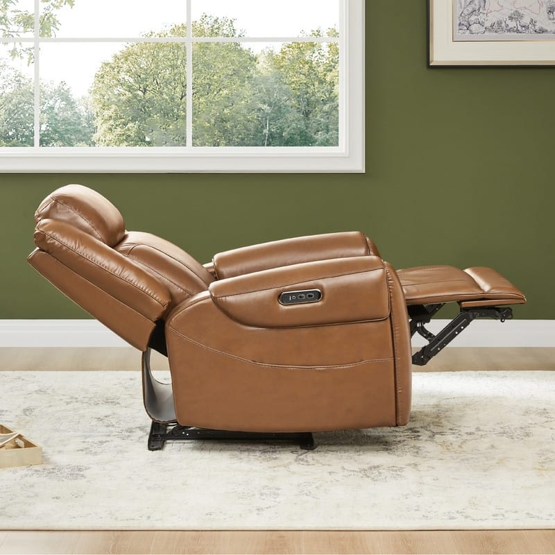 Spruce & Spring Leo Dual Motor Genuine Leather Power Recliner With Power Headrest