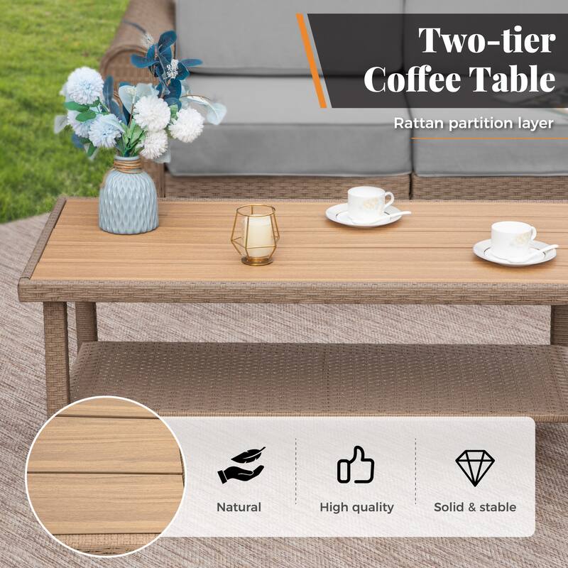 MAISON ARTS Luxury Wicker Patio Conversation Sofa Set with Curved Armrests with Cushions