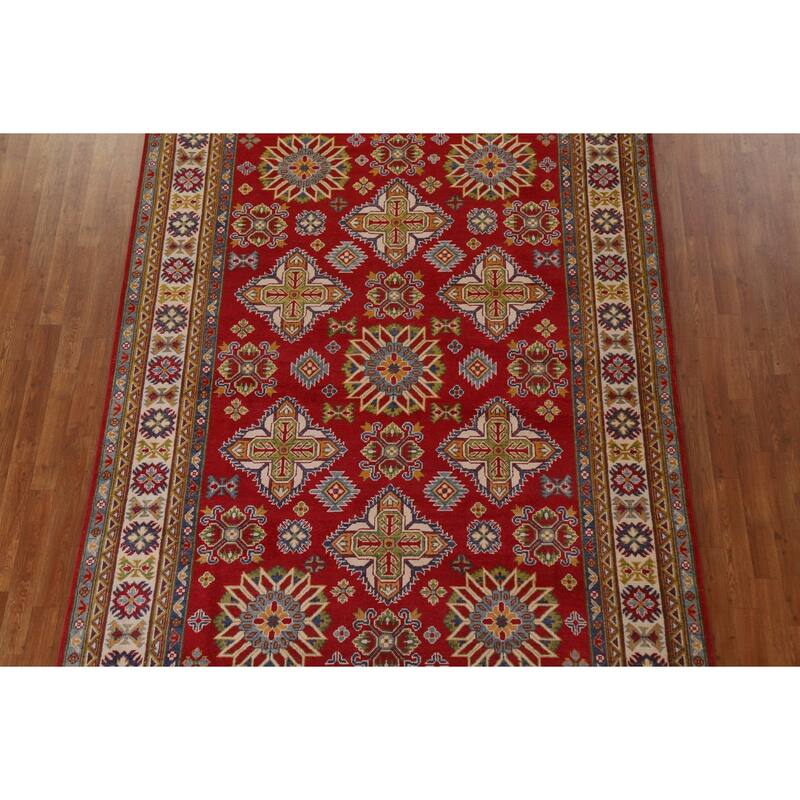 Traditional Geometric Red Kazak Oriental Wool Area Rug Hand-knotted - 6'7" x 9'9"
