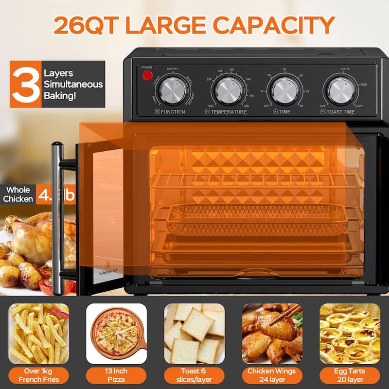 26QT Extra-Large French Double-Door Air Fryer Convection Toaster Oven, 1700W, 7 Preset Menus, 7-in-1 Multi-Function