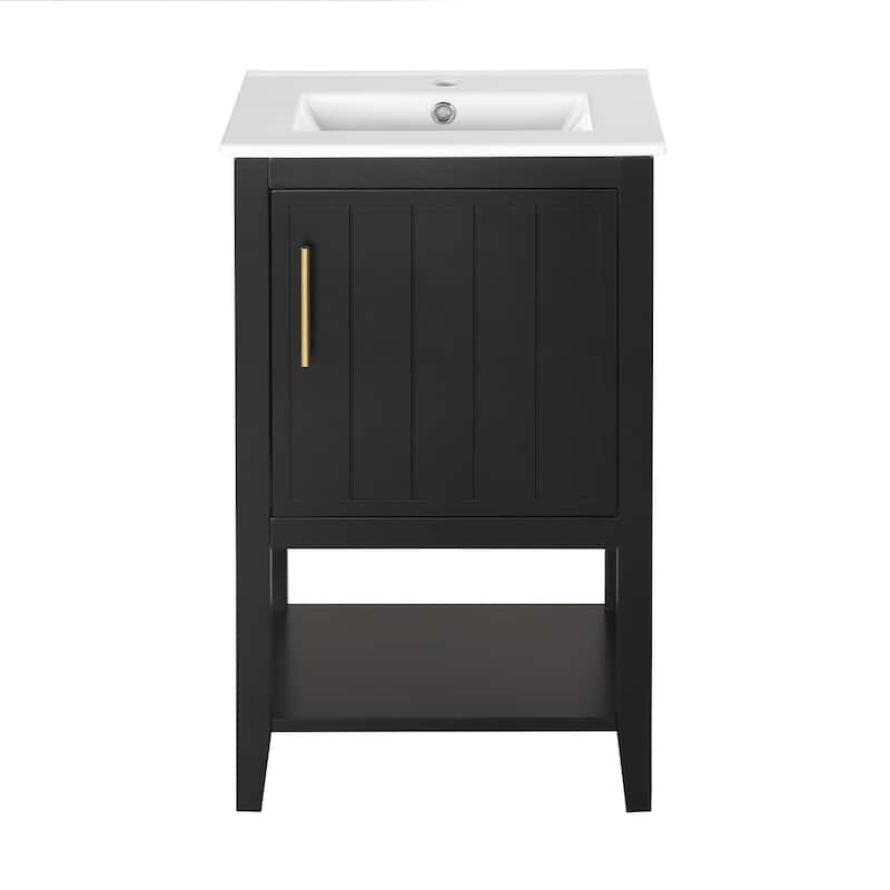 Roomfitters 20" Bathroom Vanity with Sink Soft Closing Door Storage Rack and Open Shelf Compact Modern Design