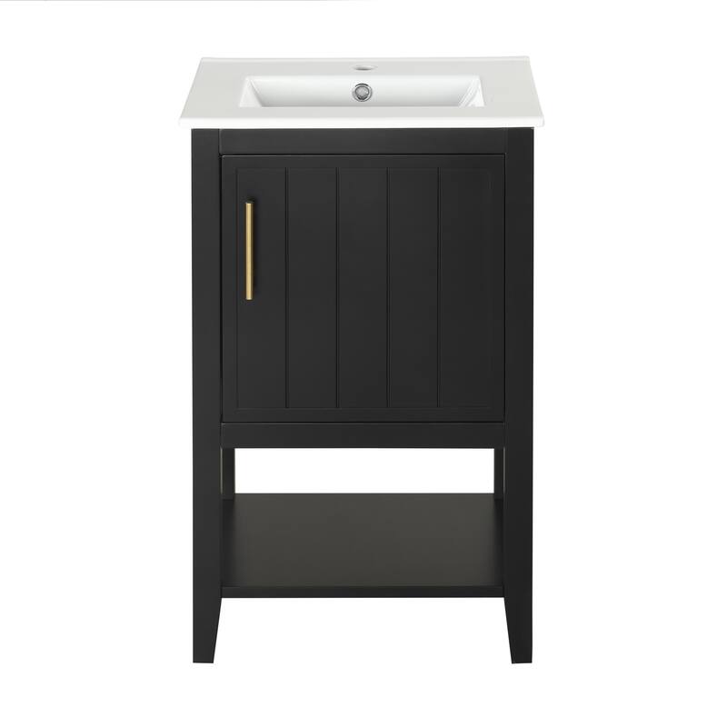 Small Bathroom Vanity with Sink, Bathroom Storage Cabinet with Soft Close Door, Single Vanity with Storage Rack and Open Shelf