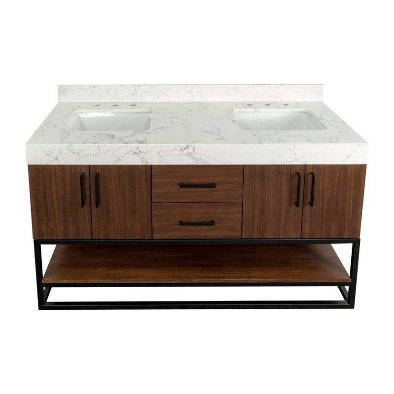 KitchenBathCollection Ellis 60" Double Bathroom Vanity with Engineered Marble Top