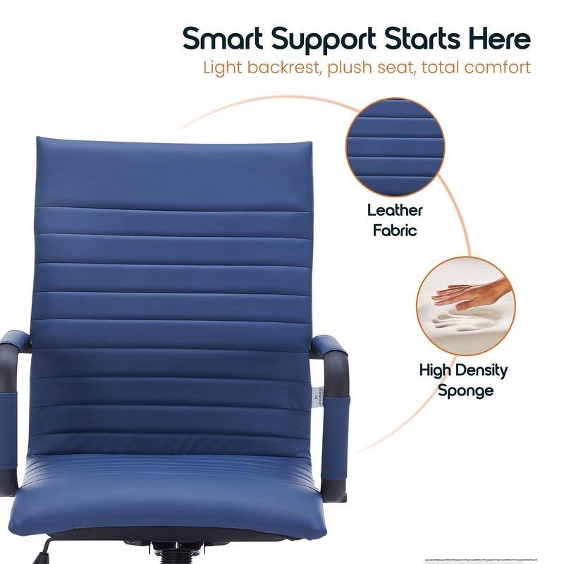Harris Ribbed Leather Adjustable High-Back Desk Computer Swivel Office Chair in Black Metal Frame for Home Conference