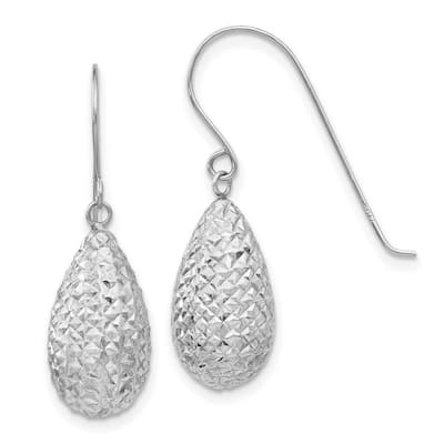 Curata 14k White Gold 27x8mm Puff Tear Drop Dangle Earrings