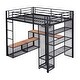 preview thumbnail 7 of 9, Full Size Metal Loft Bed with Storage Iron Mesh and MDF Shelves, Heavy Duty Loft Bedframe with Open Style Wardrobe and Ladder