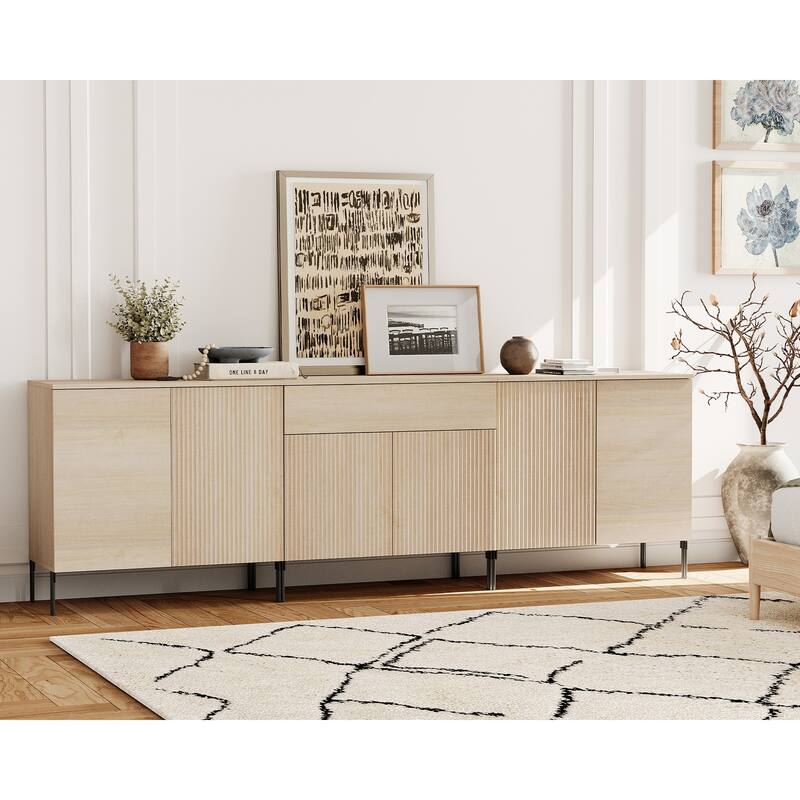 94.5" Modern Reeded Drawer Dresser Set With Doors, Minimalist Chest Of Drawers With Storage