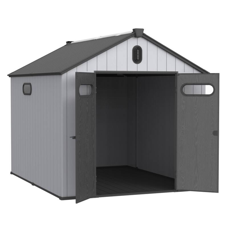 Waterproof Resin Garden Shed with Double Wall Panels & Rain Gutter Weatherproof Storage Shed, Hinged Double Doors