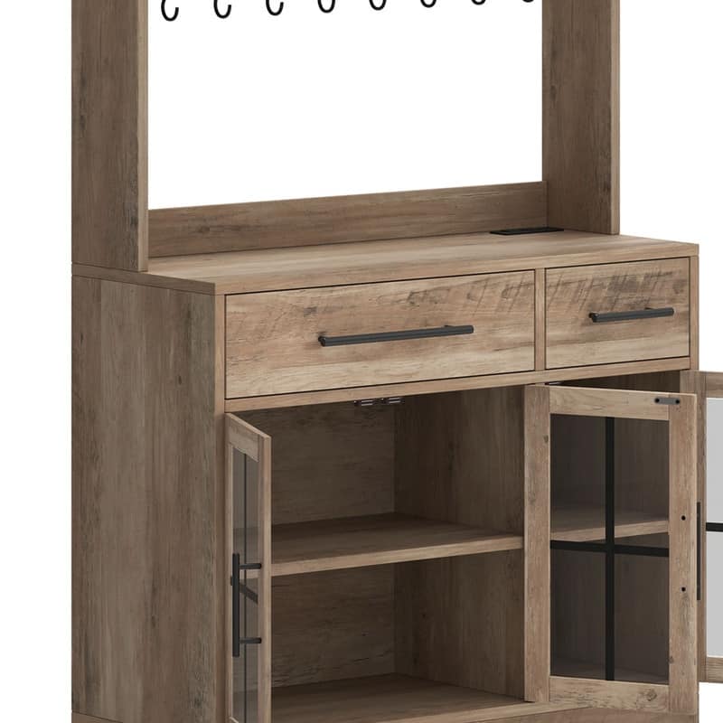 71" Tall Kitchen Pantry Hutch Storage Cabinet with Power Outlet,Freestanding Cupboard Storage Buffet with Drawers & Glass Doors