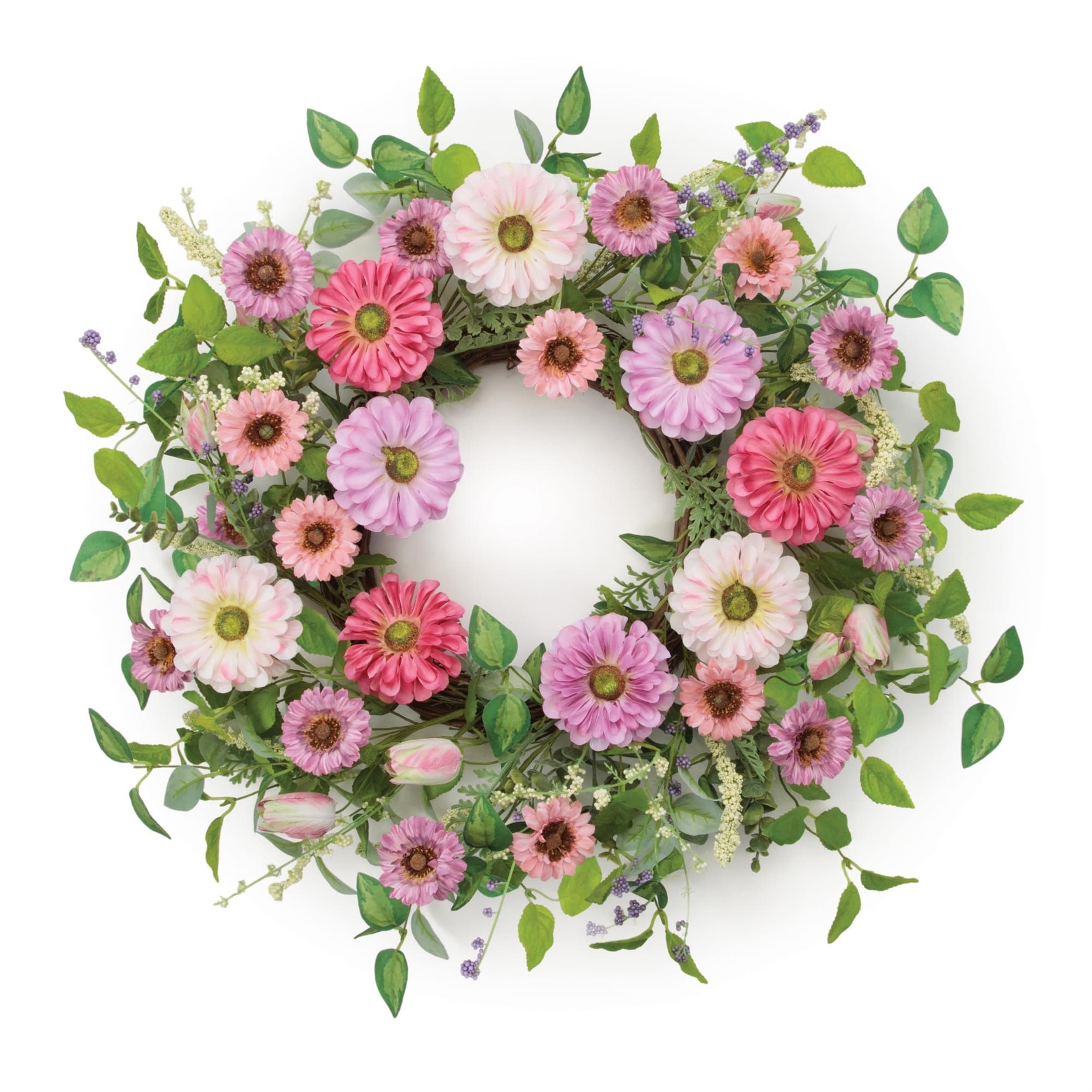 Zinnia and Tulip Floral Wreath 26 Inch