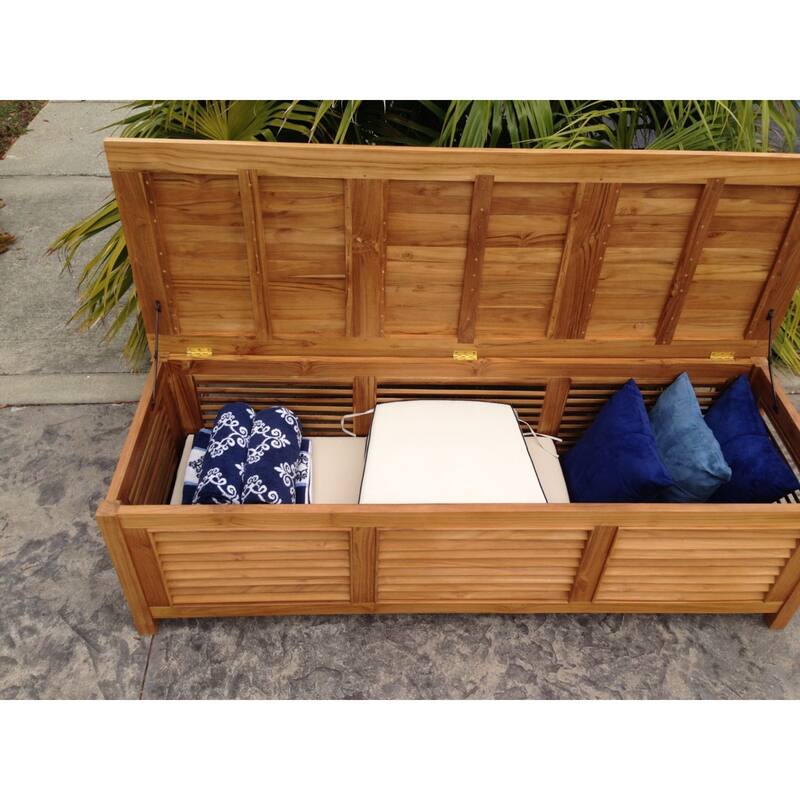 Chic Teak Manhattan Pool and Deck Storage Teak Wood Cushion Box