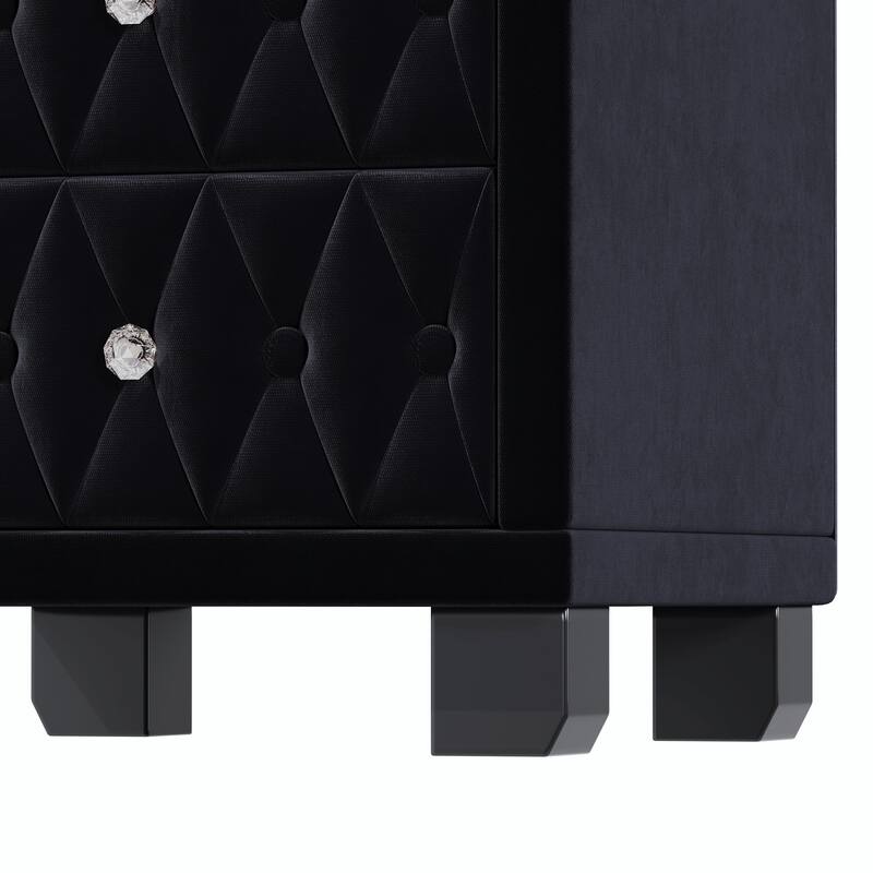 Velvet Nightstand with 2 Drawers and Crystal Handles