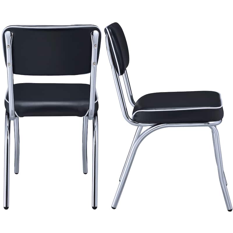 Retro Style Black Leatherette and Chrome Base Dining Chairs (Set of 2)