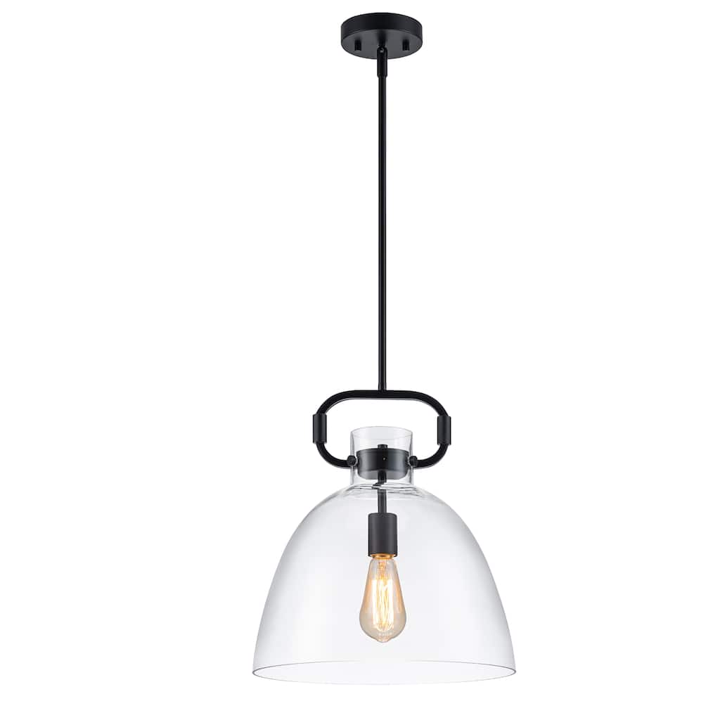 Starskys 1-Light Industrial Pendant Light with Bowl-Shaped Clear Glass Shade