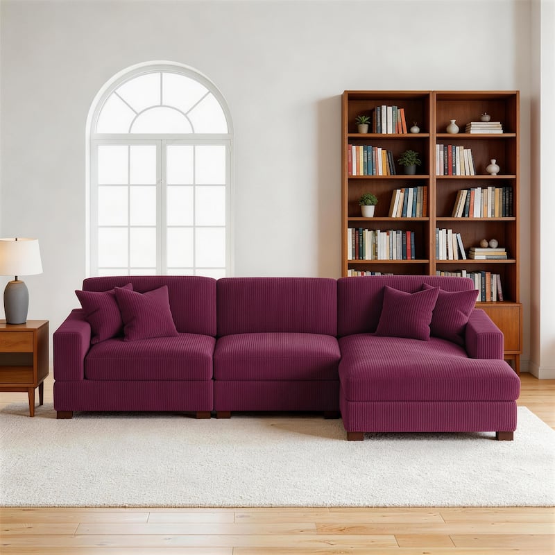 Oversized L-shaped Modular Sectional Sofa with Chaise Lounge - Purple-3 Piece - Right Facing