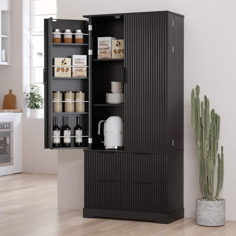 72" Pantry Storage Cabinet with Drawer, Freestanding Tall Cupboard Storage Cabinet, Kitchen Pantry with 8 Door Shelves