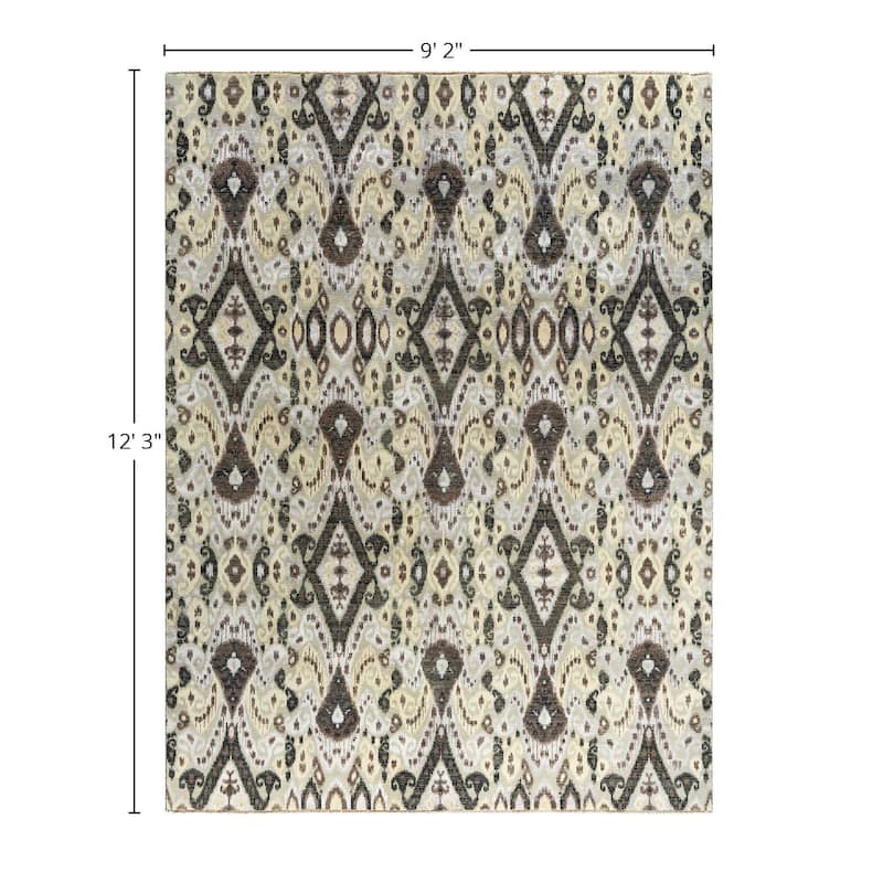 Ikat One-of-a-Kind Hand-Knotted Area Rug - Black, 9' 2" x 12' 3" - 9' 2" x 12' 3"