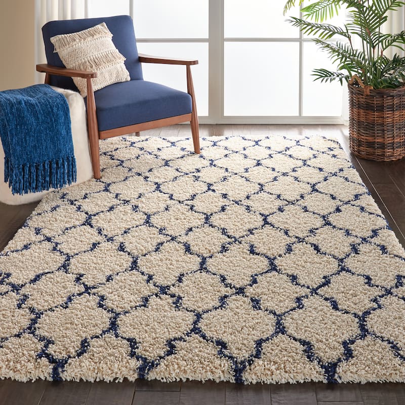 Nourison Amore Shag Area Rug - Ivory/Dark Blue - 5' 3" x 7' 5" - Rectangle