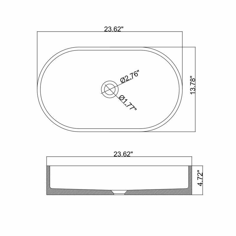 23.6'' Concrete Vessel Oval Modern Dark Green Bathroom Sink