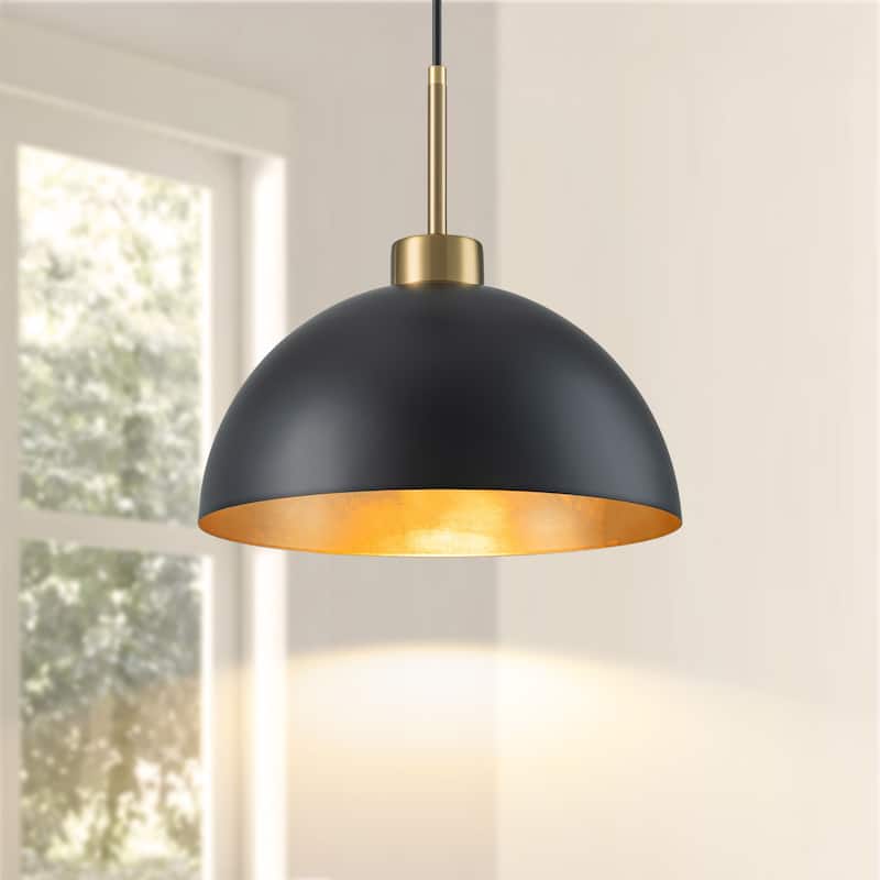 Starsky Modern Matte Black & Gold Foil Dome Pendant Light