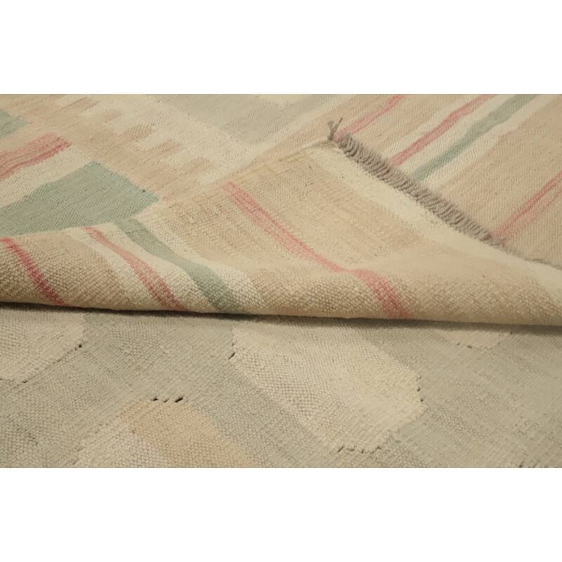 Hand Woven Oriental 100% Wool Carpet Southwestern Tribal Beige & Ivories Kilim Area Rug - 9' 10'' X 8' 2''