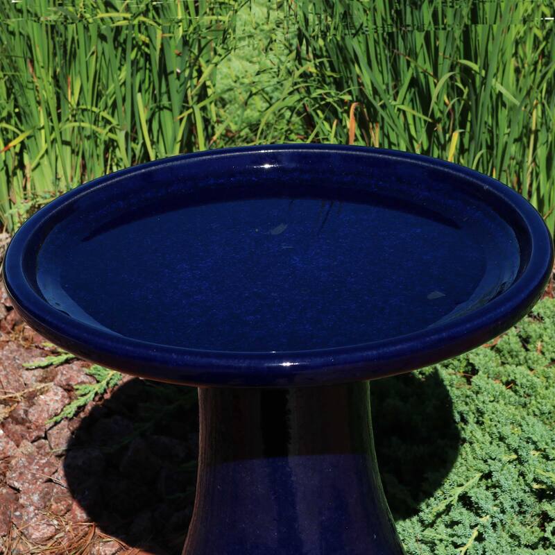 Sunnydaze Glazed Ceramic Outdoor Bird Bath - UV/Frost Resistant