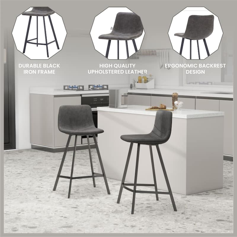 35-Inch Leather Counter Stool Padded Seat Stainless Steel Base and Footrest