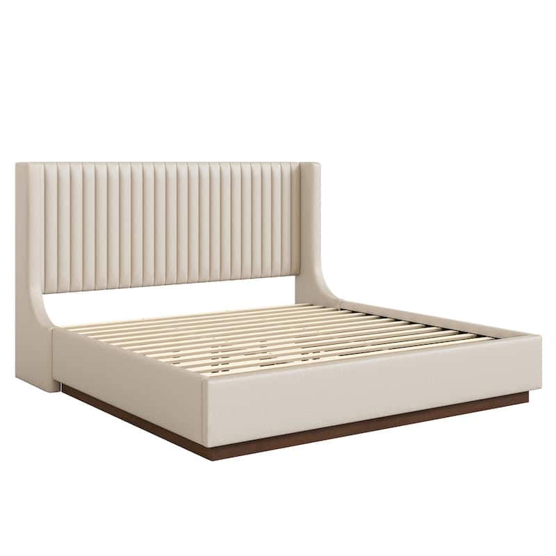 Modern Wooden Queen/King Size Upholstered Platform Bed with Headboard