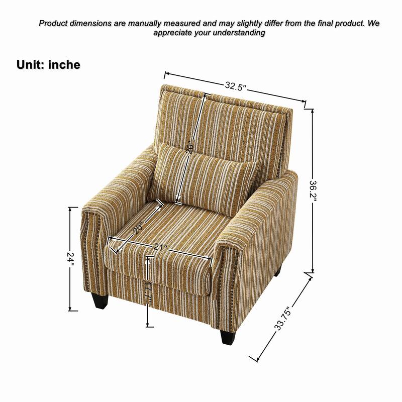 Modern Accent Chair with Arms,Comfy Upholstered Armchair for Living Room,Grey and White Striped Armchair with Nailhead Trim