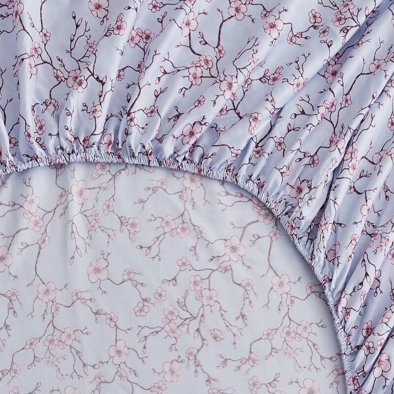 Printed Design Cotton Collection 400TC Hemstitch Blue Kyoto Sheet Set and Pillowcases