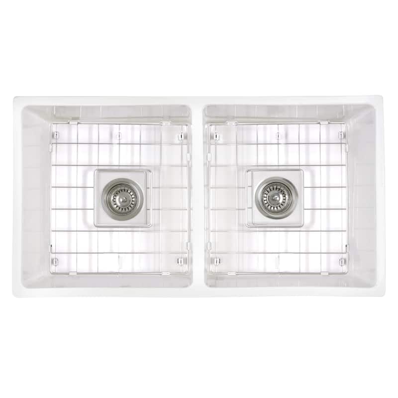 Highpoint Collection Double Bowl Fireclay Farmhouse Sink - 33 x 18 x 10 - 33 x 18 x 10 - White