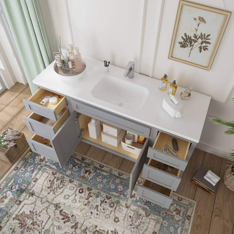 Vanity Art 66" Oak Freestanding Bathroom Vanity Cabinet without Top