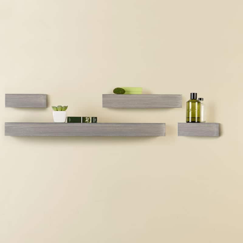 Melannco Set of 4 Distressed Gray Chunky Shelves, 2-6, 12, 24 Inch