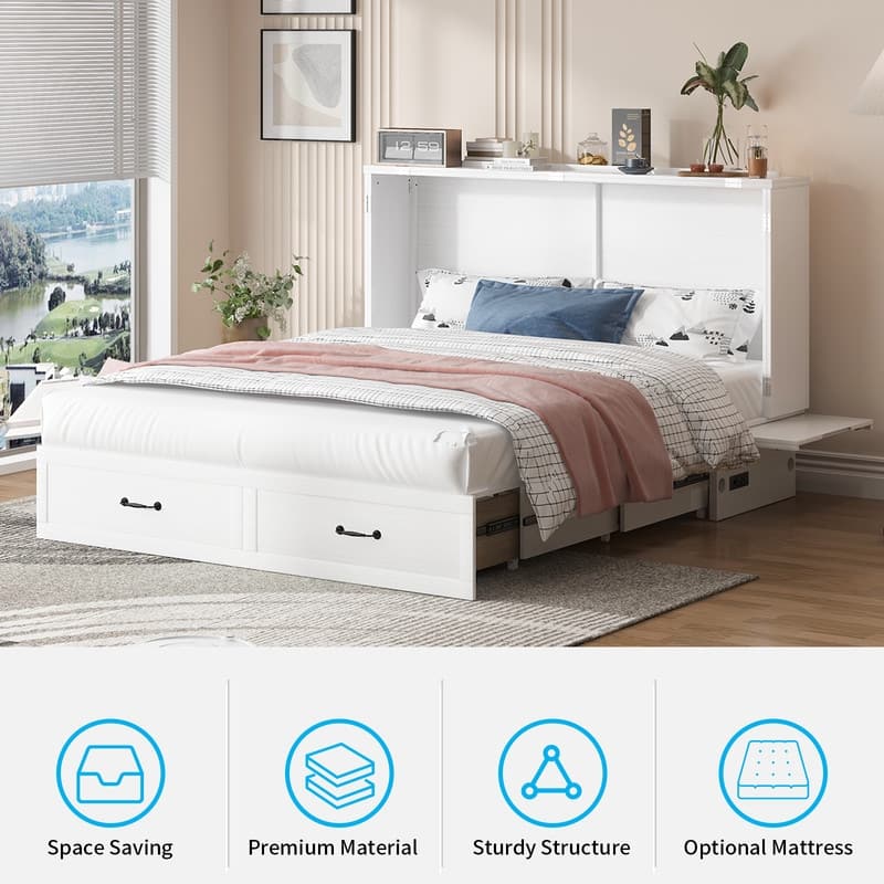 Mixoy Queen Size Murphy Bed with Mattress,Foldable Space-Saving Cube Cabinet Bed