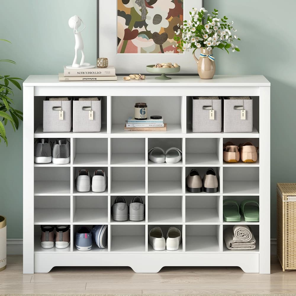 Contemporary 24-Cubby Shoe Console: Stylish, High-Quality Storage Solution