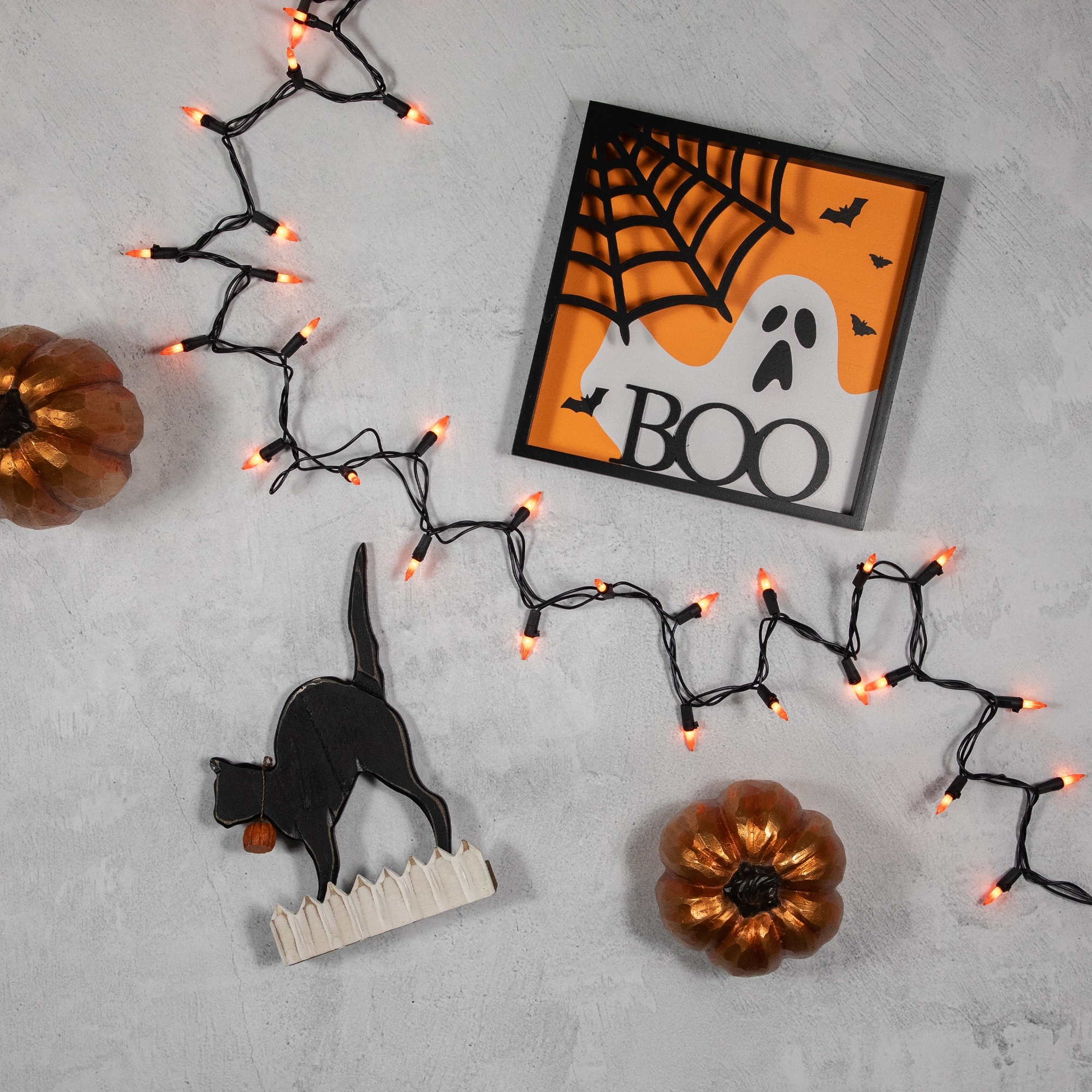 Mini Incandescent Christmas Lights Orange 20.25' Black Wire 100ct