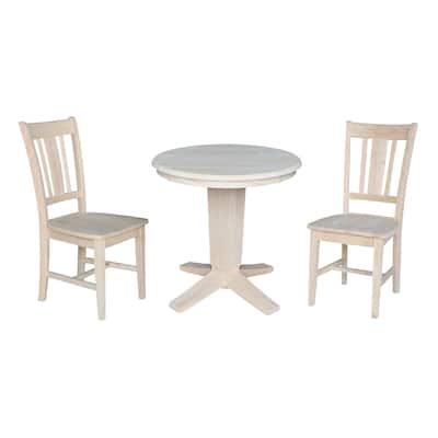 30 in Solid Wood Round Top Pedestal Dining Table with 2 Dining Chairs