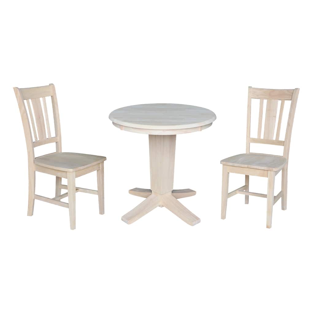 30 in Solid Wood Round Top Pedestal Dining Table with 2 Dining Chairs