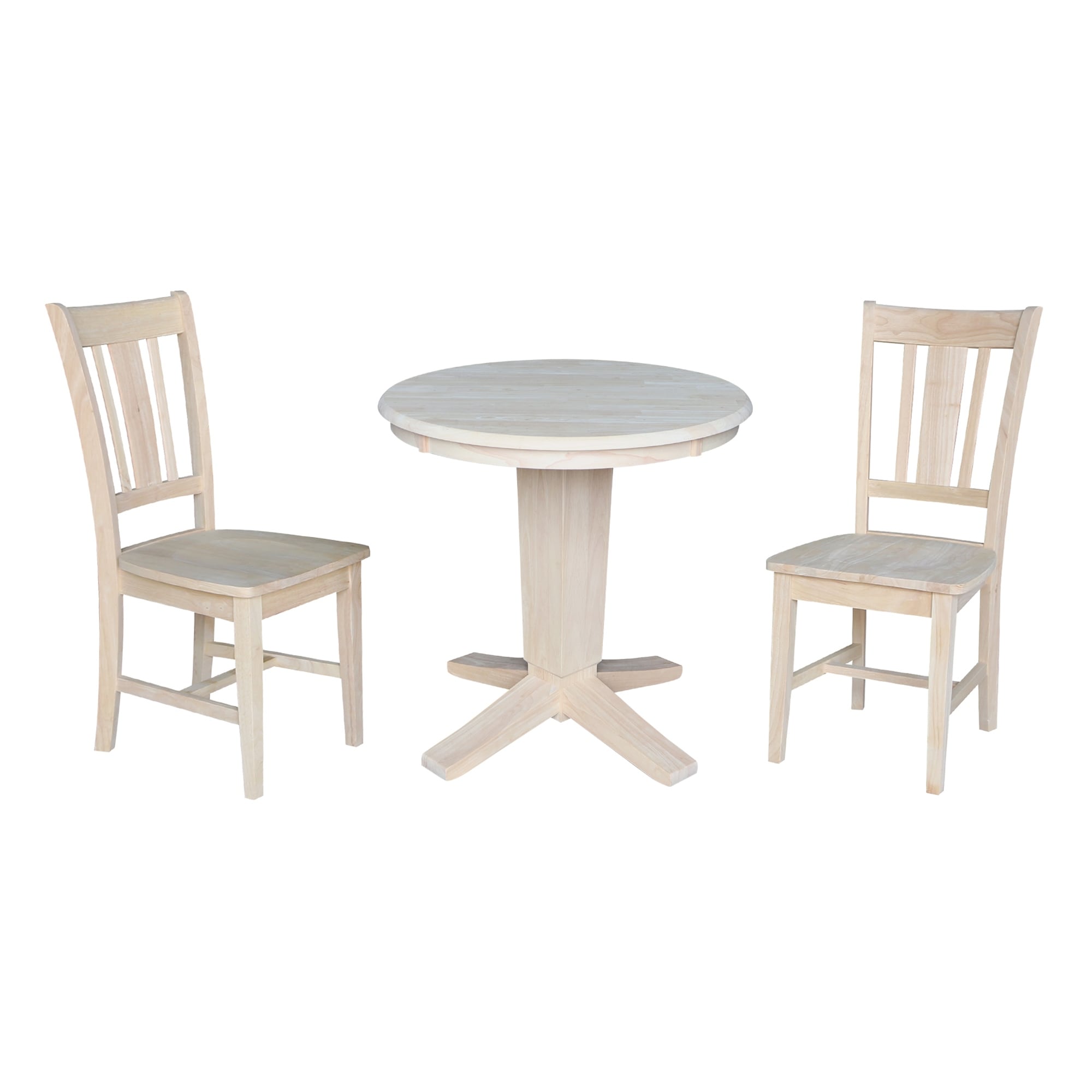30 in Solid Wood Round Top Pedestal Dining Table with 2 Dining Chairs