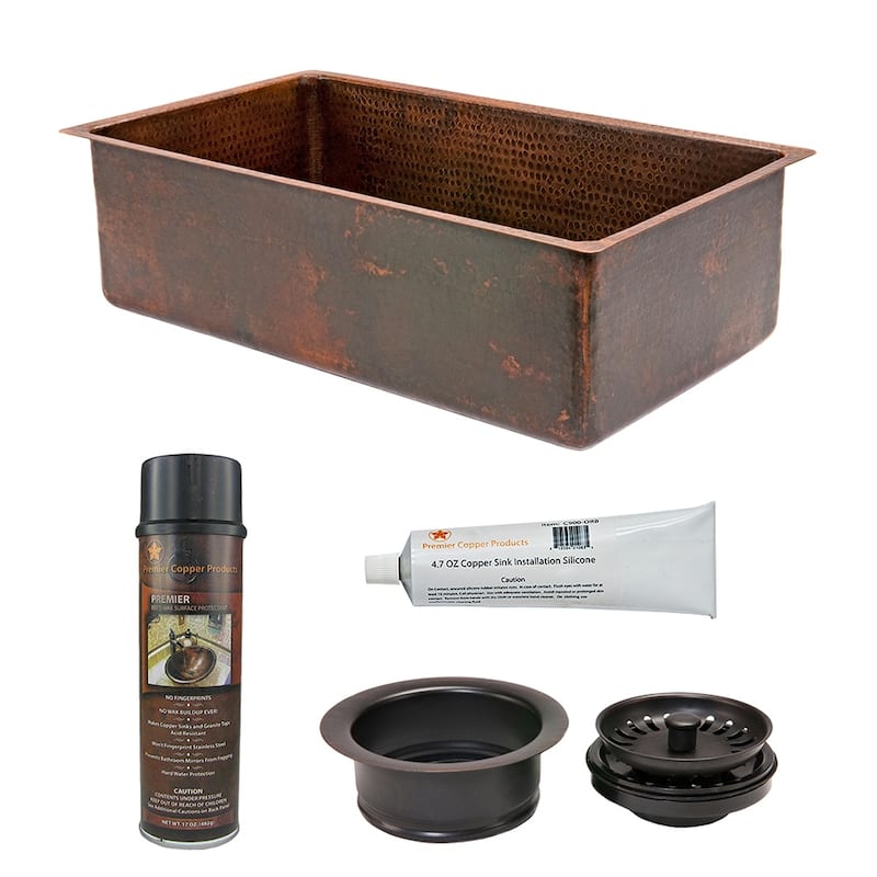 30-in Hammered Copper Kitchen Single Basin Sink with Matching Drain and Accessories (KSP3_KSDB30199)