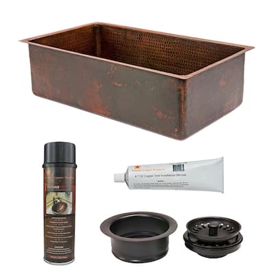 30-in Hammered Copper Kitchen Single Basin Sink with Matching Drain and Accessories (KSP3_KSDB30199)