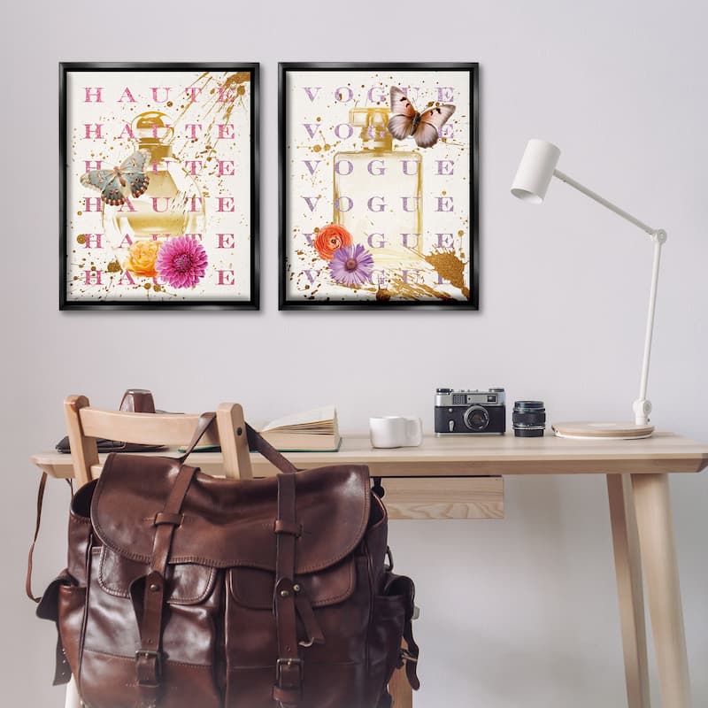 Stupell Glam Perfumes with Butterflies Framed Floater Canvas Wall Art Design By Susan Arnot (Set of 2)