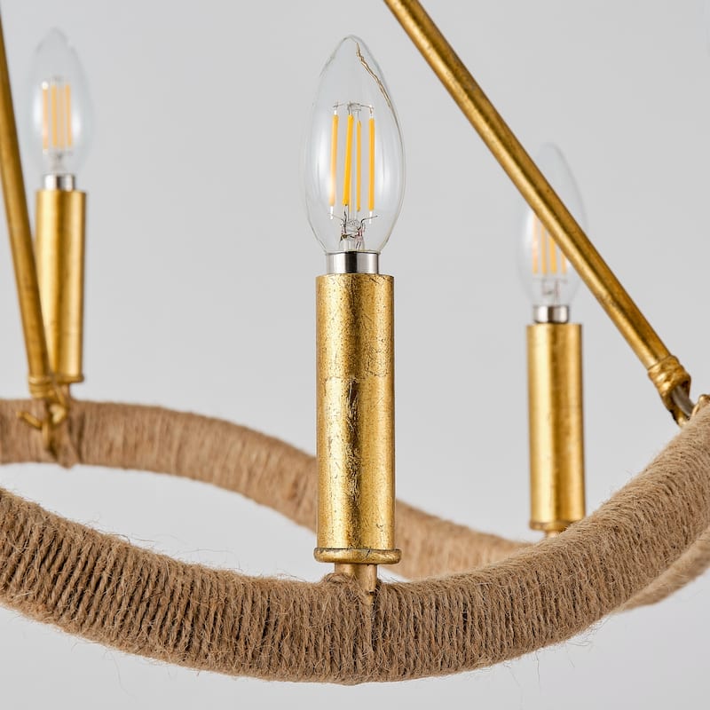 Modern Farmhouse Gold Natural Jute Large Candle Chandelier - 27.6 in. D x 27.6 in. W x 23.6 in. H