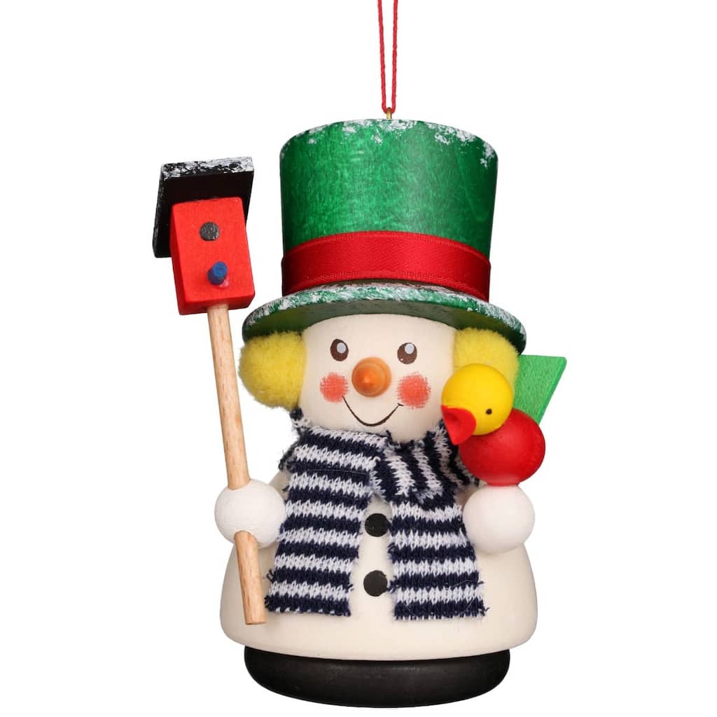 3.5" Green White Christian Ulbricht Snowman Birdhouse Ornament Decor