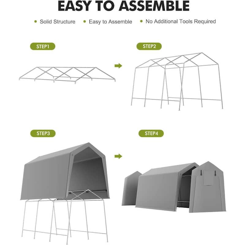 7x15 FT Heavy-Duty Storage Shed Tent, Waterproof Outdoor Shelter Carport - 7X15 Ft