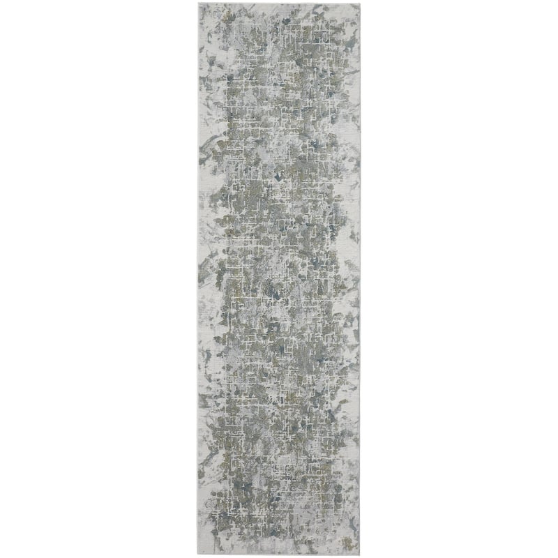 Halton Contemporary Marble Accent Rug, Silver Gray/Green